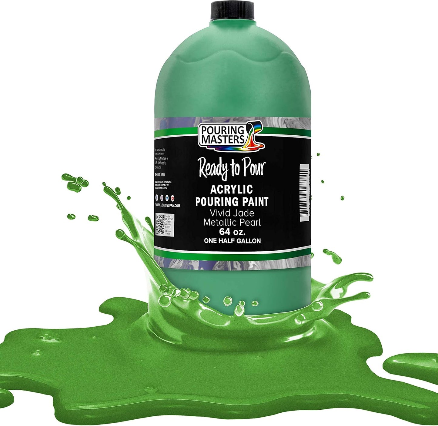 Pouring Masters Vivid Jade Metallic Pearl Ready to Pour Acrylic Pouring Paint - Premium 64-Ounce Pre-Mixed Fluid Acrylic Paint - Fluid Art Supplies for Canvas, Wood, Paper, Tile & Rocks