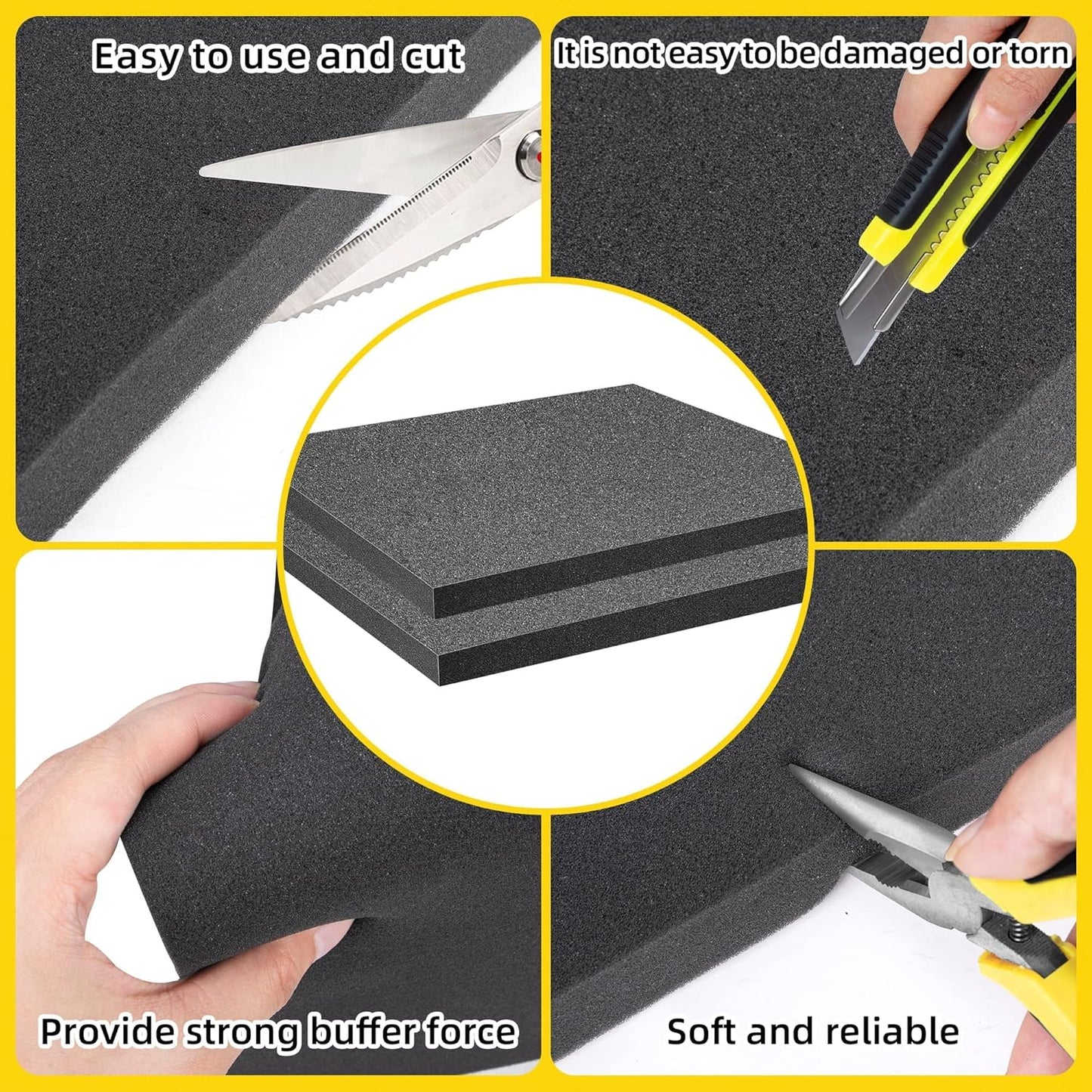 DECOHS 4 Pcs Polyurethane Foam Sheet- 16 x 12 x 1 Inch Cuttable Foam Inserts for Cases- Packing Foam Pads for Toolbox Camera Storage and Crafts