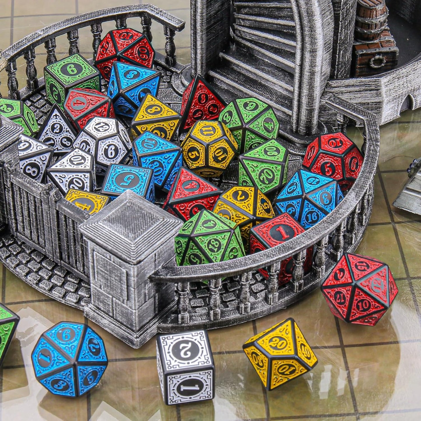 Coyeekn DND Dice Polyhedral Dice, 5 Sets of Dragons and Dungeons,RPG MTG Table Game Vintage Dice Carving Dice (35Pieces)