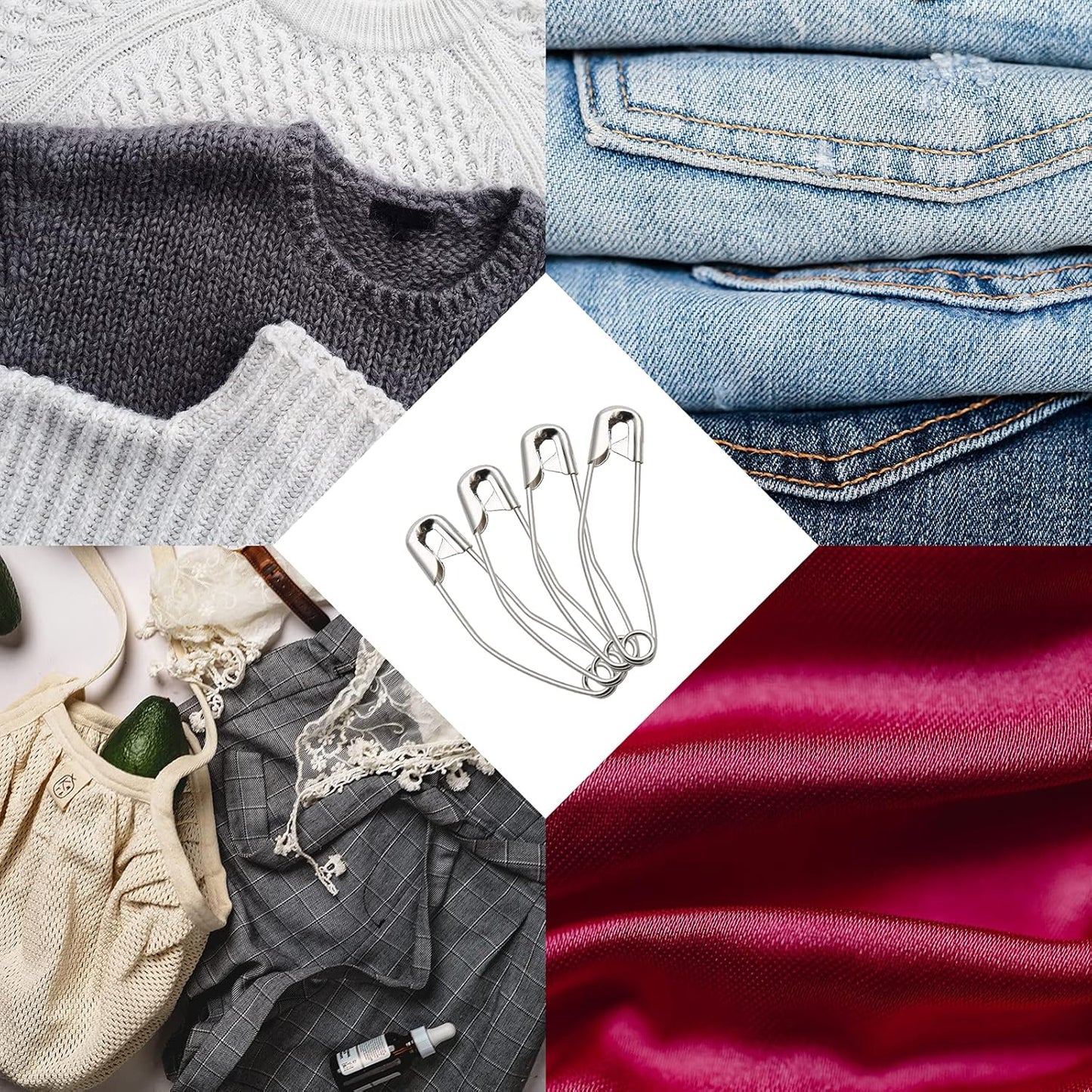 60Pcs Curved Safety Pins Size 4, 2-1/4 inch / 57mm Quilting Basting Pins, Bent Safety Pins for Quilting and Knitting (Sliver)