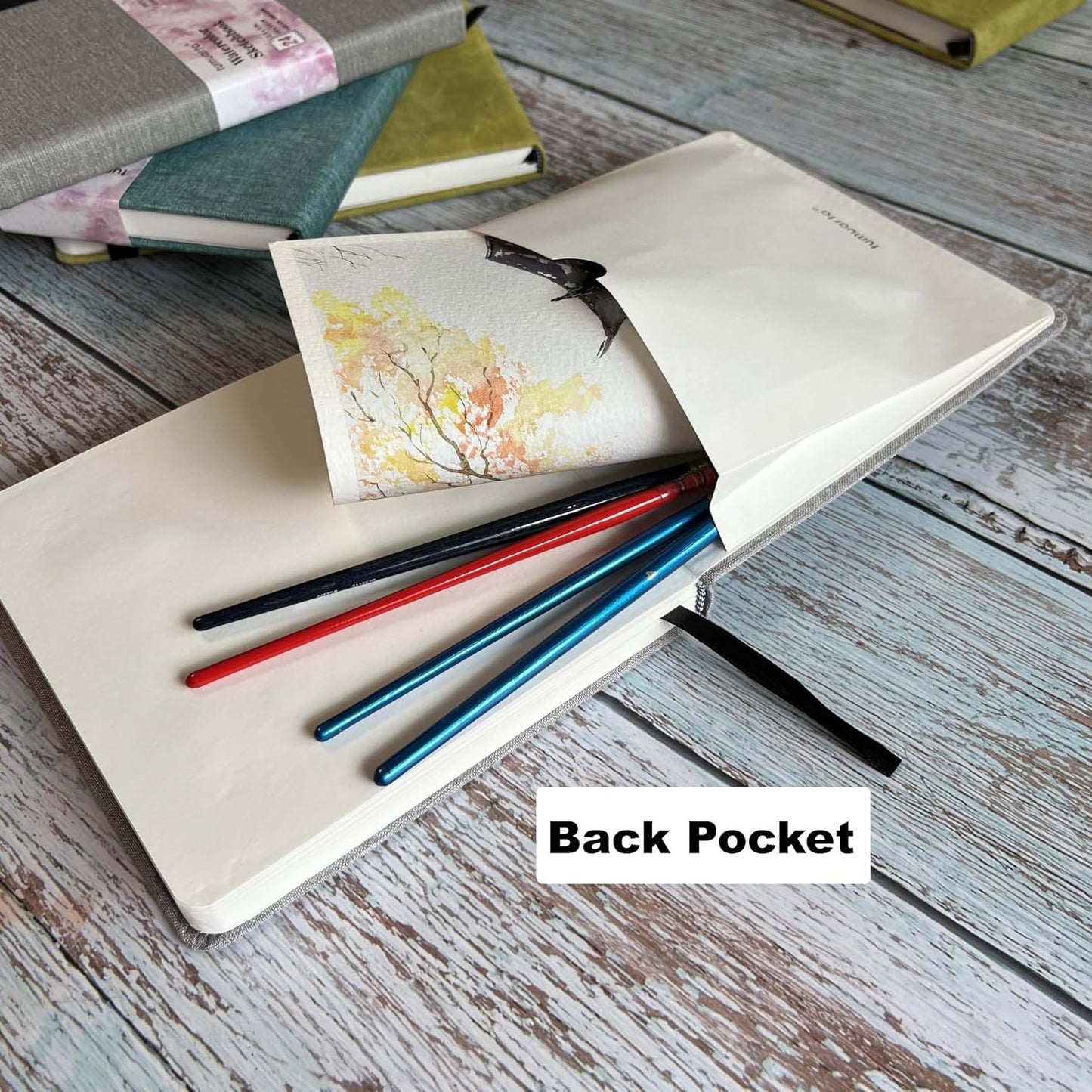 tumuarta Square Watercolor Sketchbook, 6x6, 140 LB, 300GSM, 100% Cotton Paper, Cold Press, 24 Sheets,48 Pages, Watercolor Journal for Use As Plein Air Sketch Book and Mixed Media Pad On The Go.