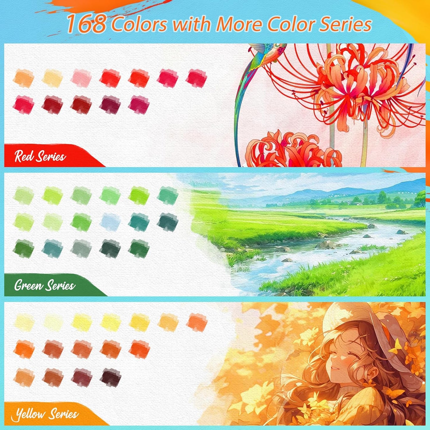 Caliart Watercolor Paint Set, 168 Colors Portable Travel Water Color Palette Kit with Detail Painting Brush, Art Supplies Christmas Gifts for Artists Adults Painters Beginners