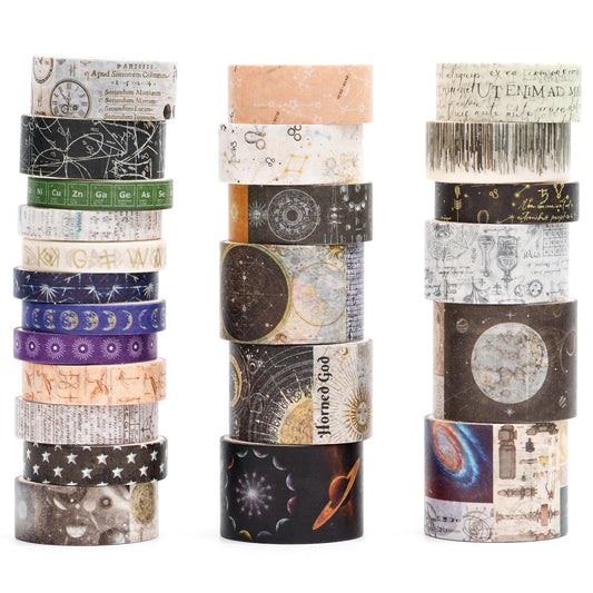Vintage Washi Tape Set - 24 Rolls Arts Adhesive Tapes Assorted Retro Decorative Masking Tape Sets for Craft, Kids, Scrapbook, DIY, Gift Wrapping (11-Celestial Dreams)