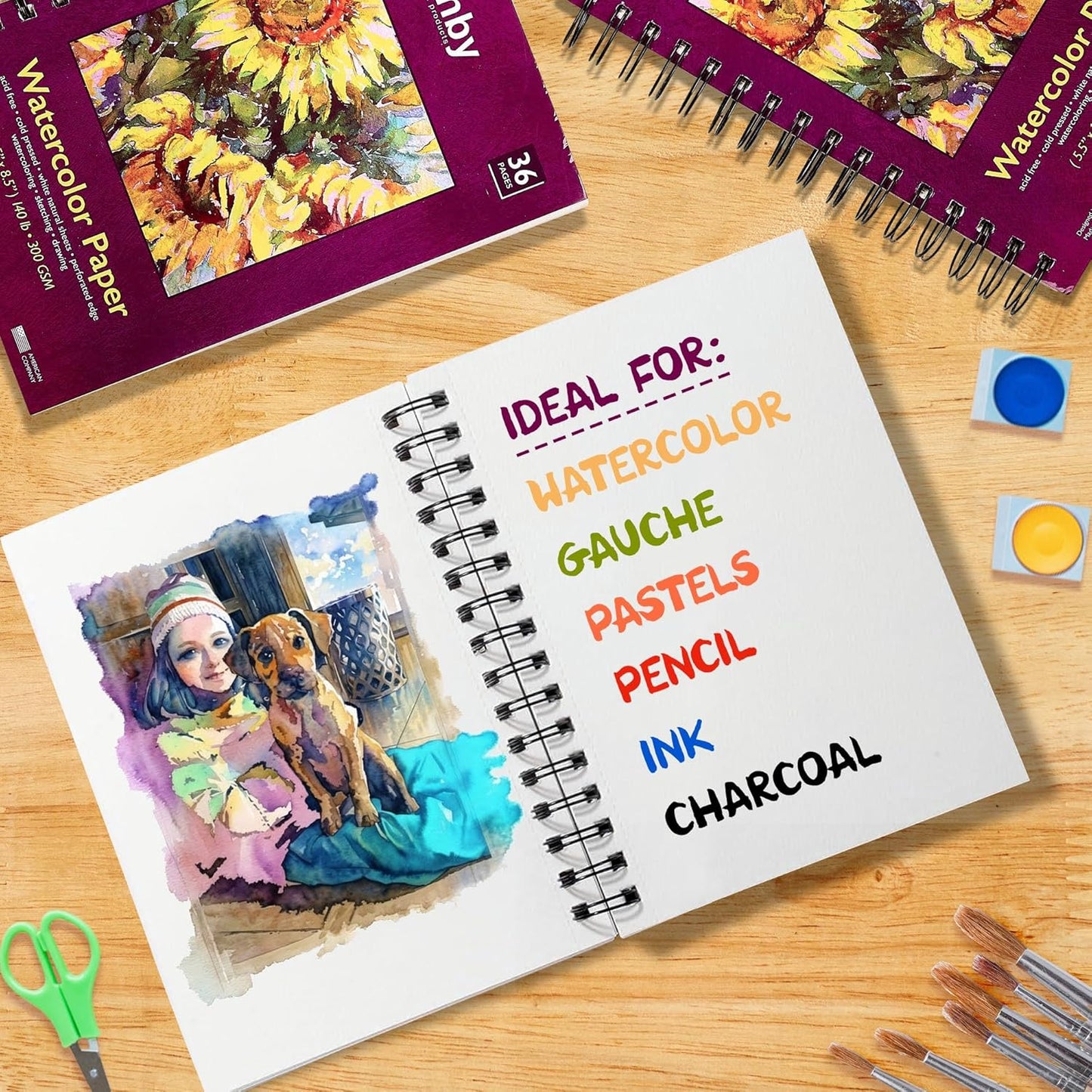 Ashby - 36 Sheets of Premium Watercolor Paper - 140lb / 300 GSM (5.5"x 8.5") - Spiral Bound, Acid-Free, Cold Press, Ideal for Most Wet & Dry Media, Artists & Students