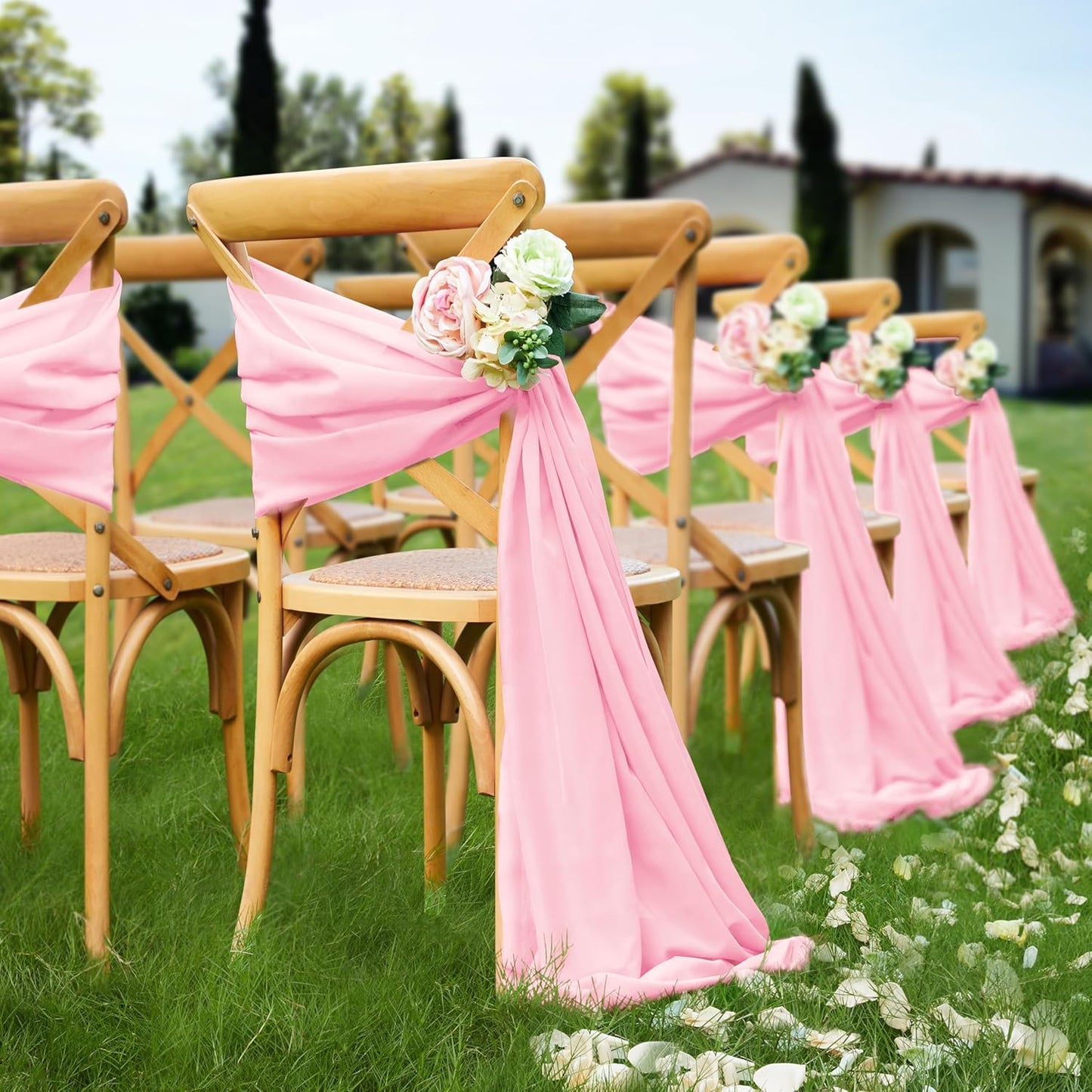 VACVELT Wedding Arch Draping Fabric Blush Pink Chiffon, 1 Panel Sheer Drapes 30 Inch x 20ft Chiffon Backdrop Curtain Decor, Outdoor Sheer Drapery for Ceremony Party Ceiling