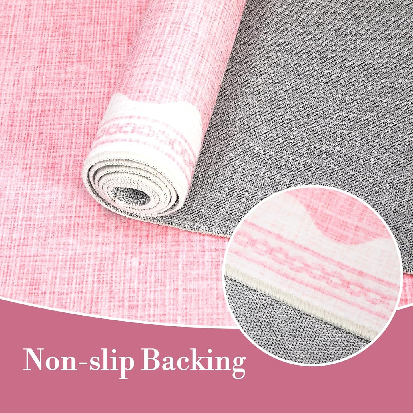 Scalloped Washable Rugs for Living Room, Solid Pink 6x9 Area Rugs for Bedroom Girls, Non Slip Scalloped Rug with Rubber Back, Soft Dorm Nursery 6x9 Rugs for Dining Room