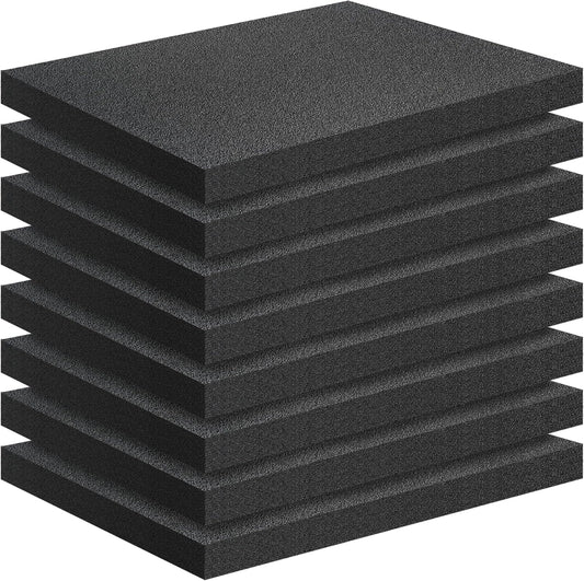 Black Packing Foam Sheets- 8PCS Cuttable Polyurethane Foam Pads Polyurethane Cushioning Inserts Black Foam Board for Packing Cases and Crafts- 16" X 12" X 1" (8)