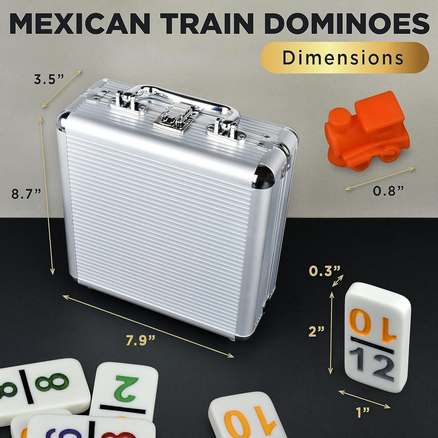 Queensell Mexican Train Dominoes Set with Numbers, Double 12 Dominoes Sets for Adults, Mexican Domino Train for Adults and Family - Domino Sets 91 Tiles with Aluminum Case