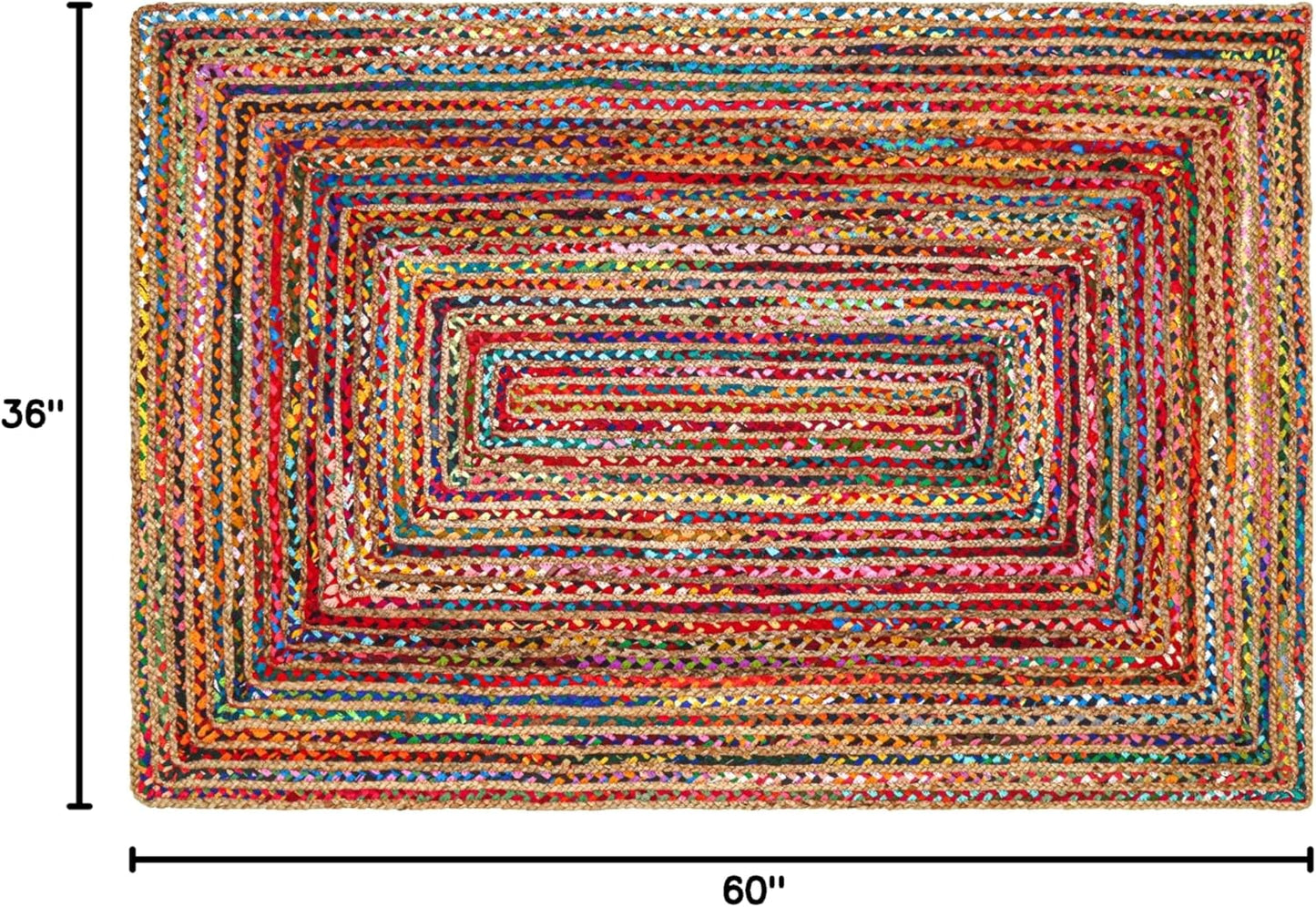 3'x5' Handwoven Jute Chindi Area Rug - Colorful Boho Rugs for Living Room - Hand Braided Multicolor Bohemian Rug for Farmhouse, Bedroom, Dining Room, Classroom, Hallway, Kitchen, Office