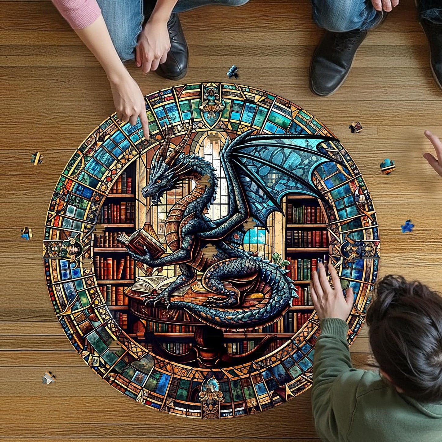 Round Puzzles for Adults 1000 Pieces, Hard Difficult Challenging Puzzles for Adults, Dragon's Library Jigsaw Puzzles 1000 Pieces for Seniors, 3D Visual Flat Puzzle (26.6 x 26.6in)