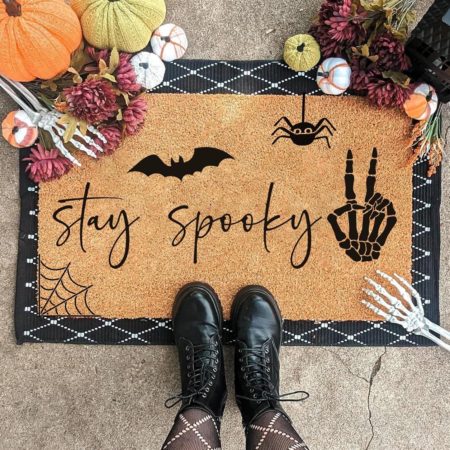 Halloween Stencils for Door Mats Welcome Skeleton Doormat Stencils Boo Spooky Stencil Templates for Painting on Wood Fabrics Crafts Decor