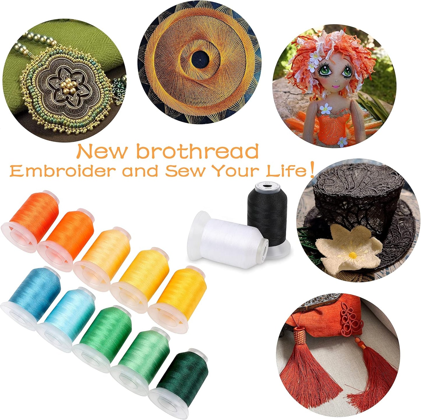 New brothread 63 Colors Compatible with Brother Polyester Embroidery Machine Thread with Bonus of 10" x10yd Medium Weight Tearaway Embroidery Stabilizer