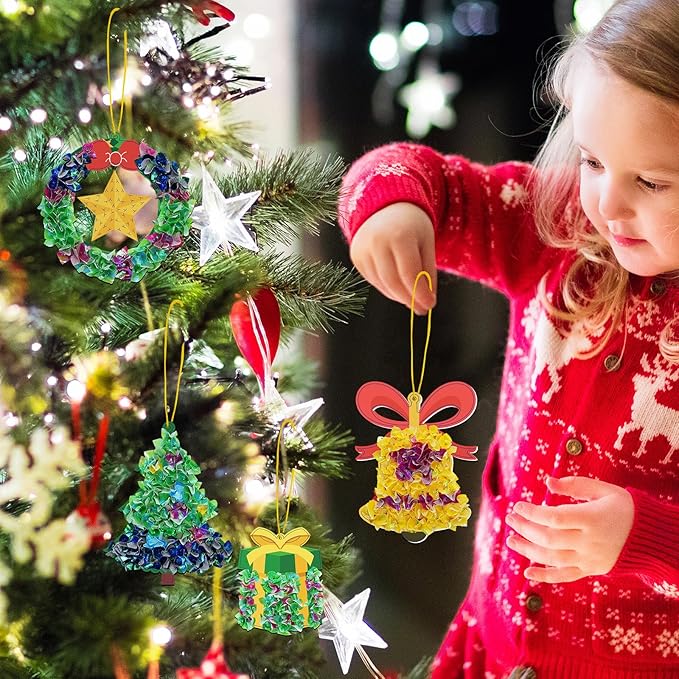 ATFUNSHOP Christmas Crafts for Kids Poke in Art No Mess Toy DIY Chrismas Ornaments for Boys and Girls Ages 4 5 6 7 8 9 10, Activity Kit Christmas Gifts, Xmas Party Favors Toys & Games