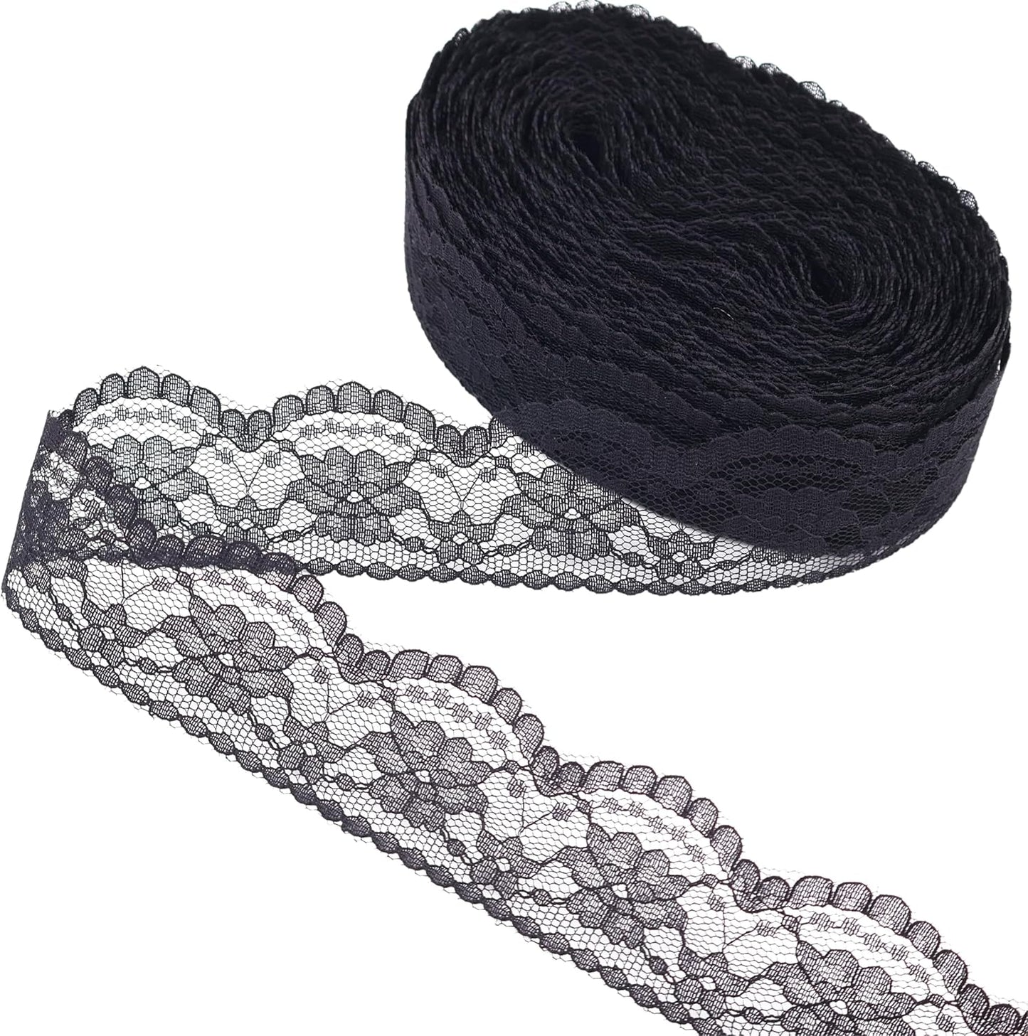 Black Lace Trim Sewing Lace Ribbon for Crafts Bridal Wedding Decoration, Bouquet and Gift Packaging (1.5Inch, 22Yards)