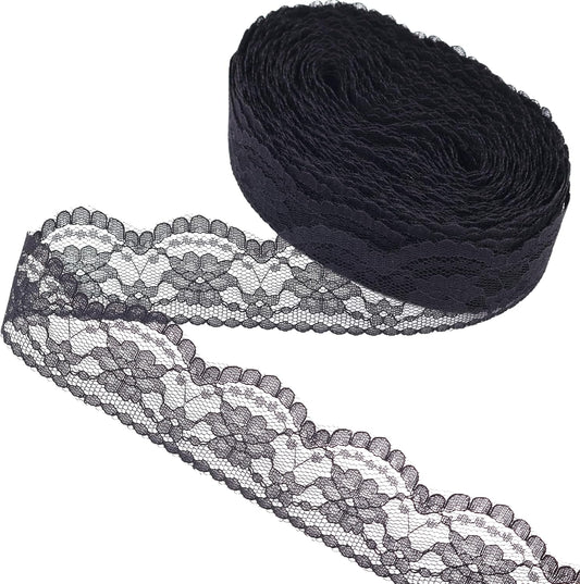 Black Lace Trim Sewing Lace Ribbon for Crafts Bridal Wedding Decoration, Bouquet and Gift Packaging (1.5Inch, 22Yards)