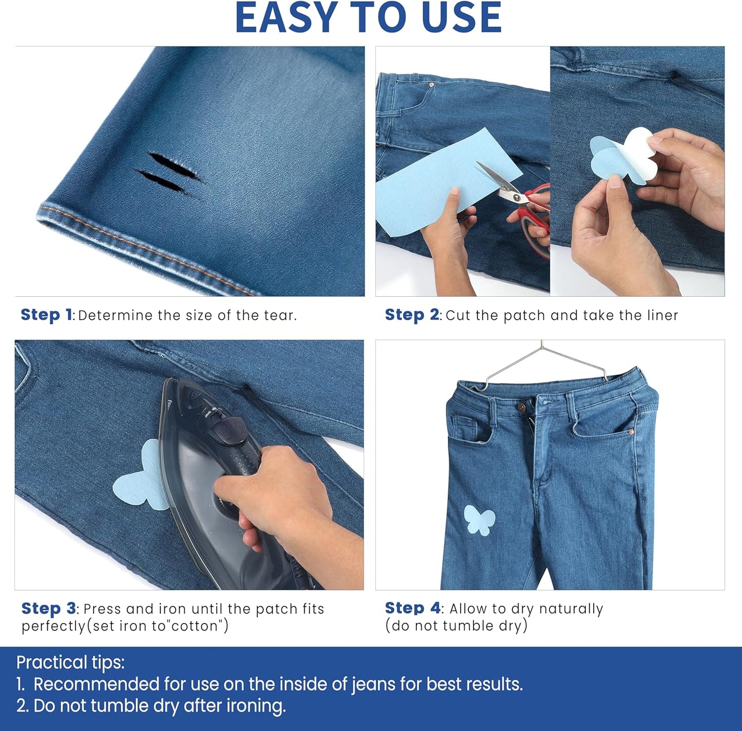 Denim Patches for Inside Jeans - Iron On Patches for Jeans - Jeans Patch for Repairing Pant Holes and Covering Imperfections, Large Size, 4 in. x 60 in.Dark Blue