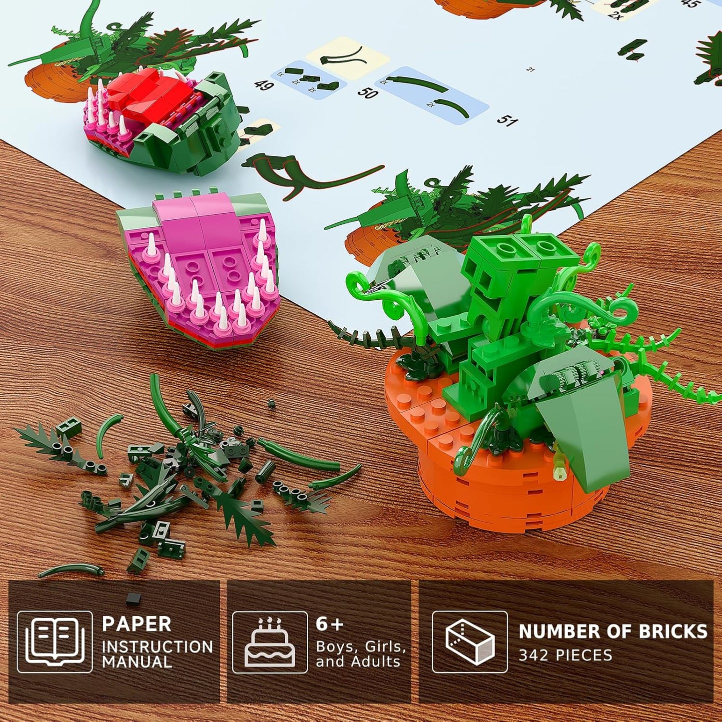 Audrey 2 Cannibal Flower Building Block Set, Little Shop of Horrors Piranha Plant with Openable Mouth Toy Collection, Great Birthday, Christmas, Halloween, for Kids 6+, TV Fans (342 PCS)