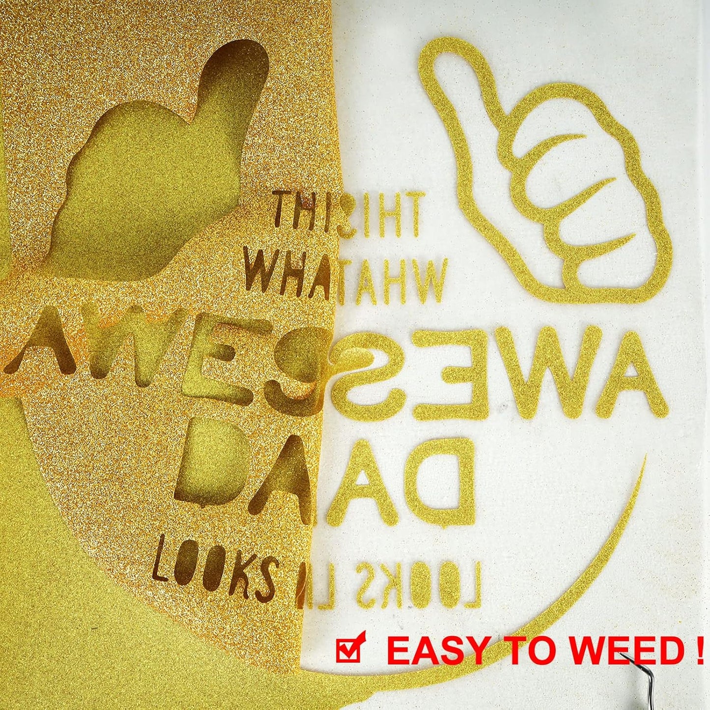 FUNKAKA Glitter Golden HTV Heat Transfer Vinyl Rolls, 12" x 25ft PU Iron on Vinyl for T-Shirt Golden Glitter HTV Vinyl for All Cutter Machines Easy to Cut & Weed for Heat Vinyl Design