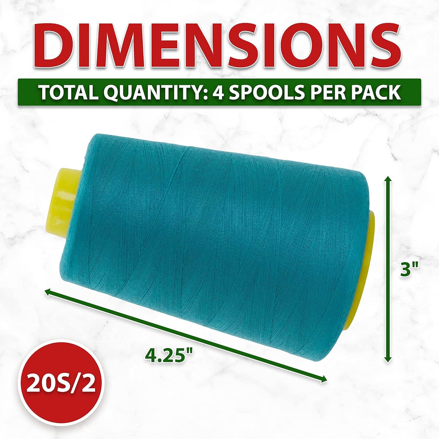 Mandala Crafts 4 Pack of Serger Threads Cones Spools - 20S/2 24000 Yards Polyester Teal Threads for Sergers Machine and Overlock Quilting Sewing Machine