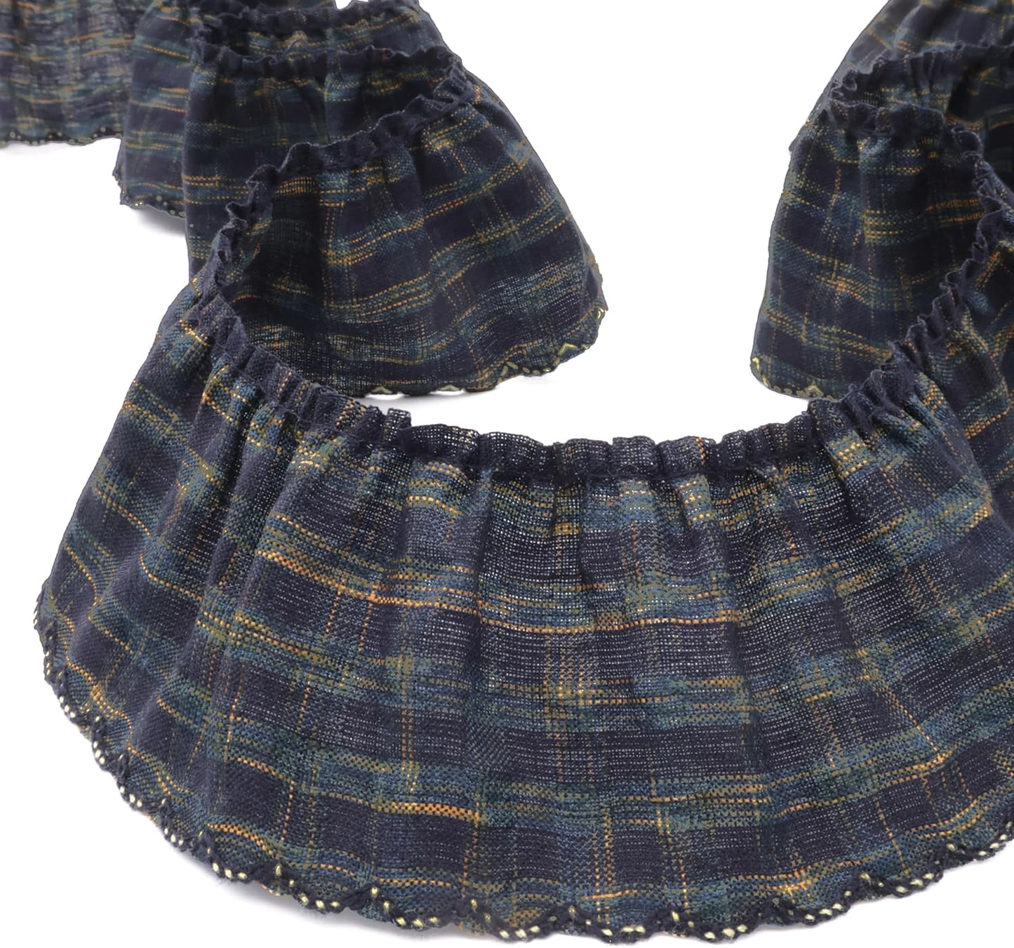 Gingham Ruffle Lace Trim Pleated Lace 5 Yards Gathered Gingham Fabric Edge Ribbon Trim for Dresses, Wedding Gowns, Crafts, Home Decor (Black)