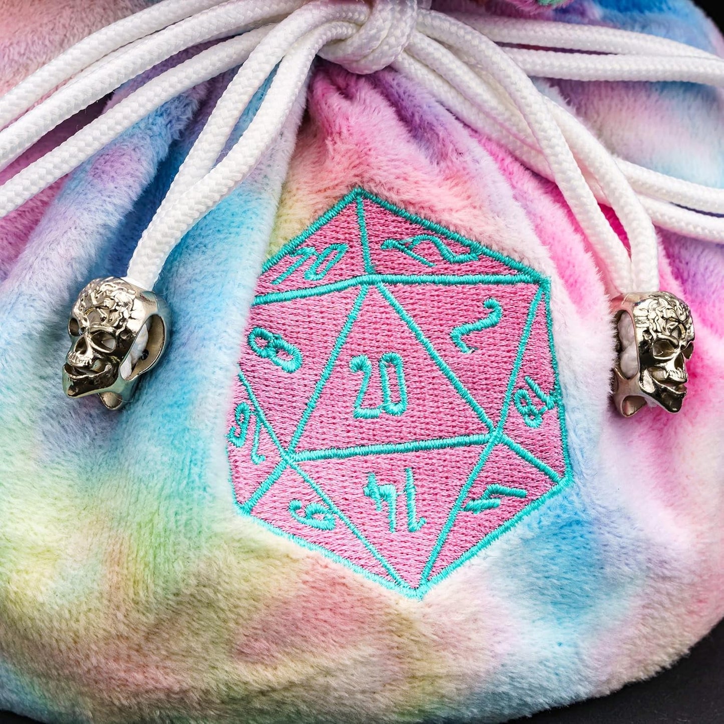 Large Dice Bags with Pockets Rainbow Storage Bag D20 Logo for DND RPG Game Dices (with 1lb Random DND Dice)