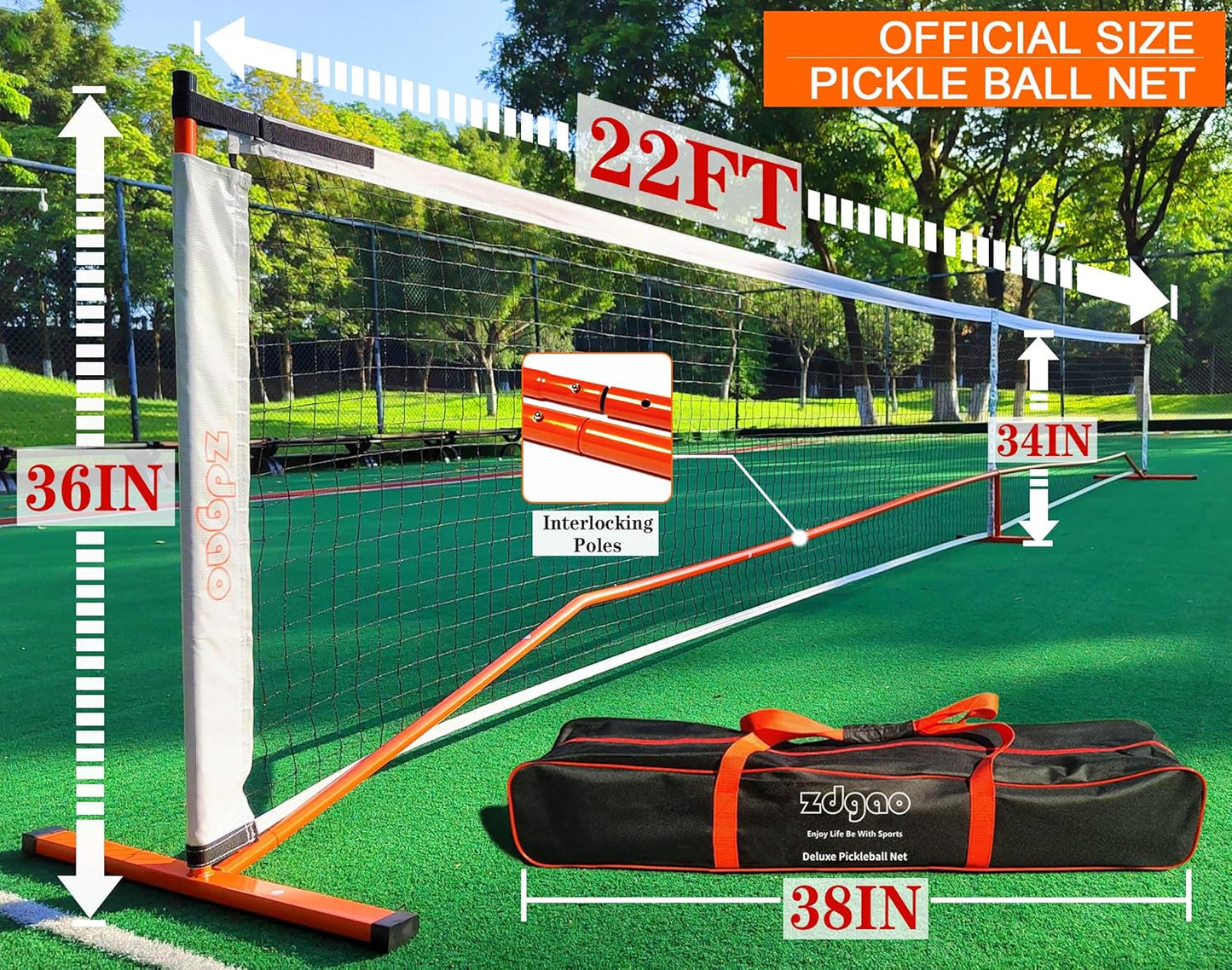 Zdgao Pickleball Set with Net for Driveway, 22 FT Regulation Size Pickle Ball Net Set with Pickleballs, Court Markers and Carry Bag, Steady Metal Frame for Outdoor, Indoor Court