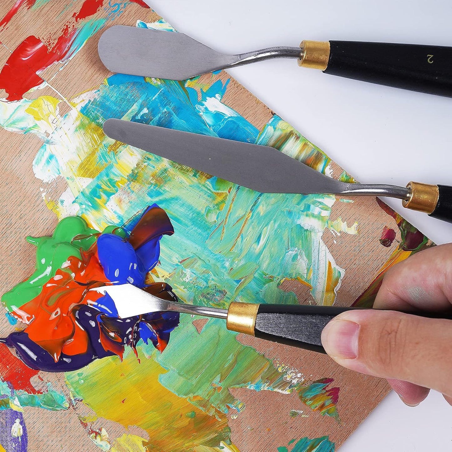 conda Palette Knife Painting Stainless Steel Spatula Palette Knife Oil Paint Metal Knives Wood Handle (Black 5 Piece)