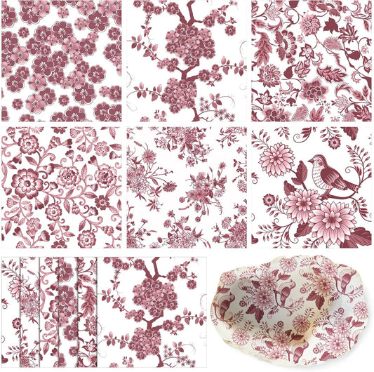 Epakh 36 Pack 6 Style Burgundy Decoupage Paper Napkins Assorted Floral Decorative Decoupage Napkin Chinoiserie Cocktail Paper for DIY Crafting Fall Christmas Wedding Party Decor, Each Unfolded 13''
