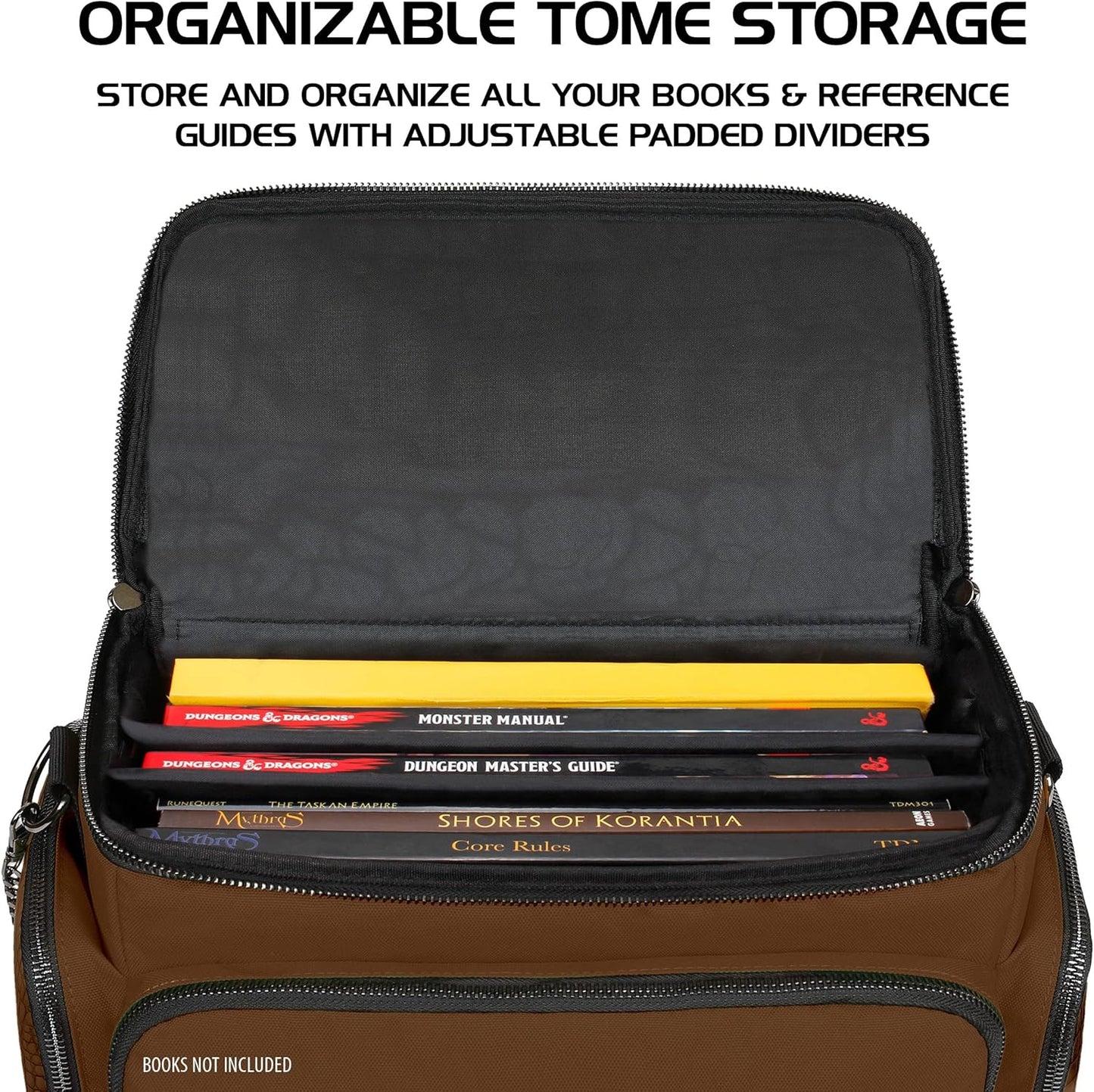 ENHANCE Travel Bag for DND Collector's Edition, Bag Compatible with Dungeons and Dragons, Combat Mat Holder, Dice Pockets and Accessories, Carry 4-8 Books (Brown Dragon)