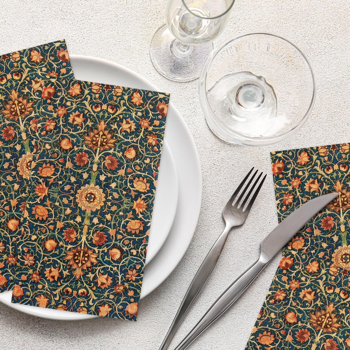 100 Pack William Morris Guest Napkins Vintage Floral Blue Paper Napkins Disposable Paper Hand Towels Dinner Baby Shower Party Supplies Decorative Napkins - 4.3 X 7.8 Inches