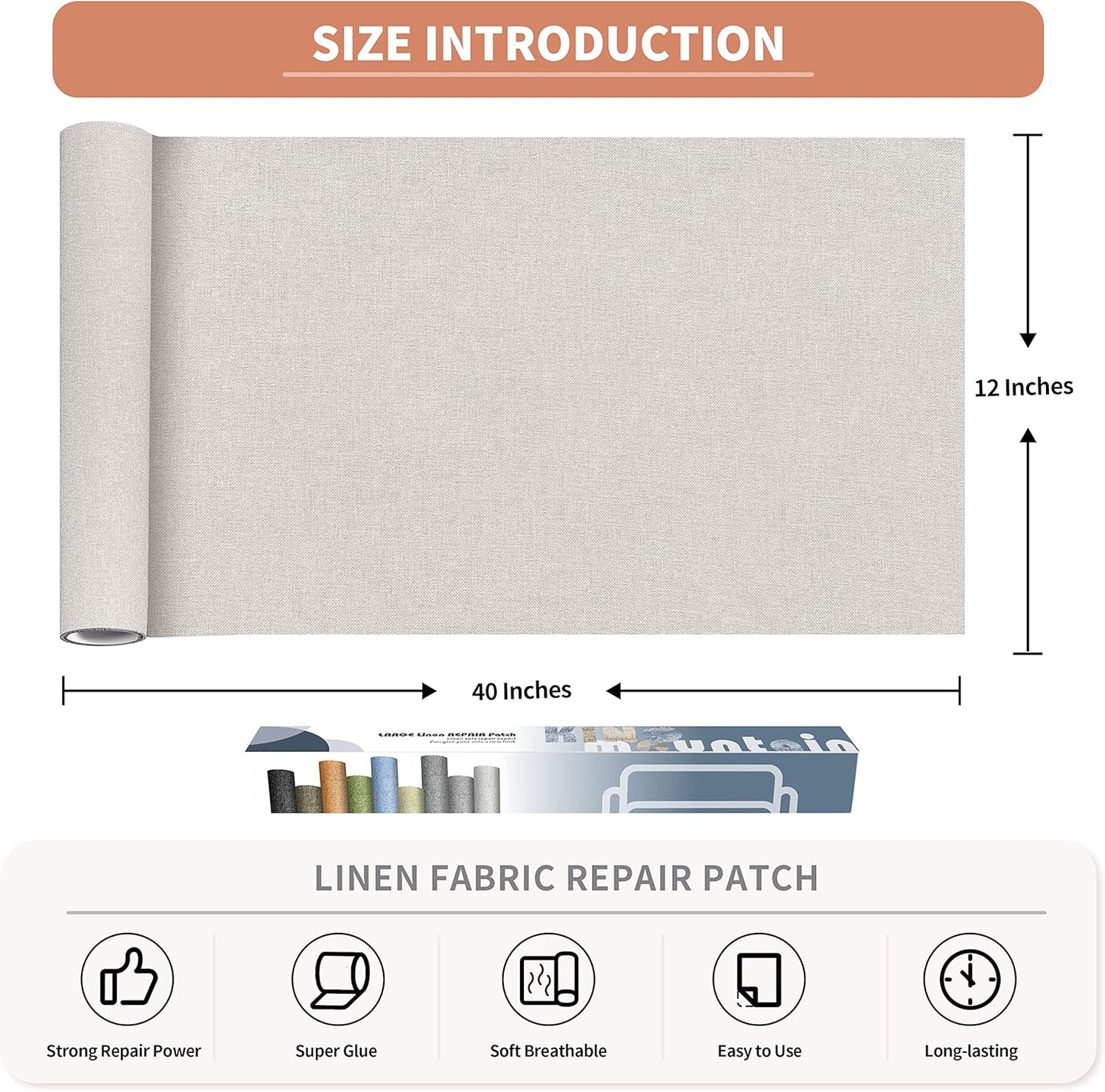 Fine Linen Fabric Patches, Self-Adhesive, Extra Large 12x40 Inch, Multi Color, for Sofa & Clothes Repair