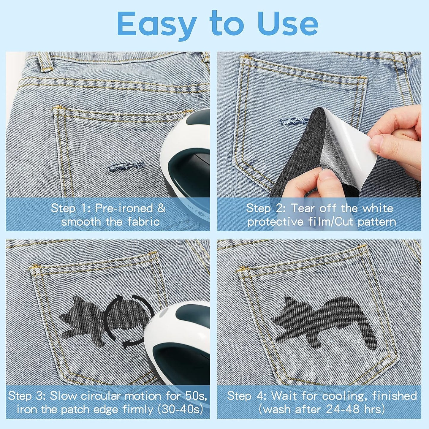 HTVRONT Iron on Patches for Clothing Repair, Cotton Patches Iron on, Black Repair Decorating Kit 20 Pieces Iron on Patch Size 3" by 4-1/4" (7.5 cm x 11 cm)