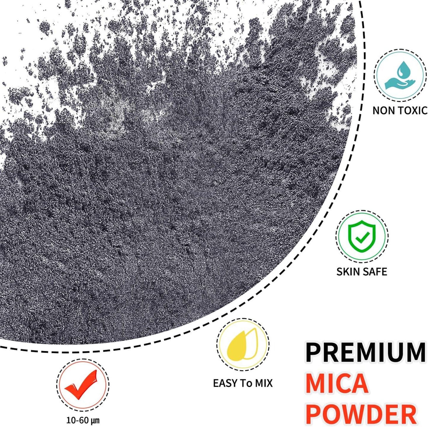 Mica Powder - 100g Mica Powder for Epoxy Resin - Metallic Color Pigment for Resin, Soap, Bath Bombs, Eye Shadow, Nails, DIY Crafting Projects etc. (Silver Black)