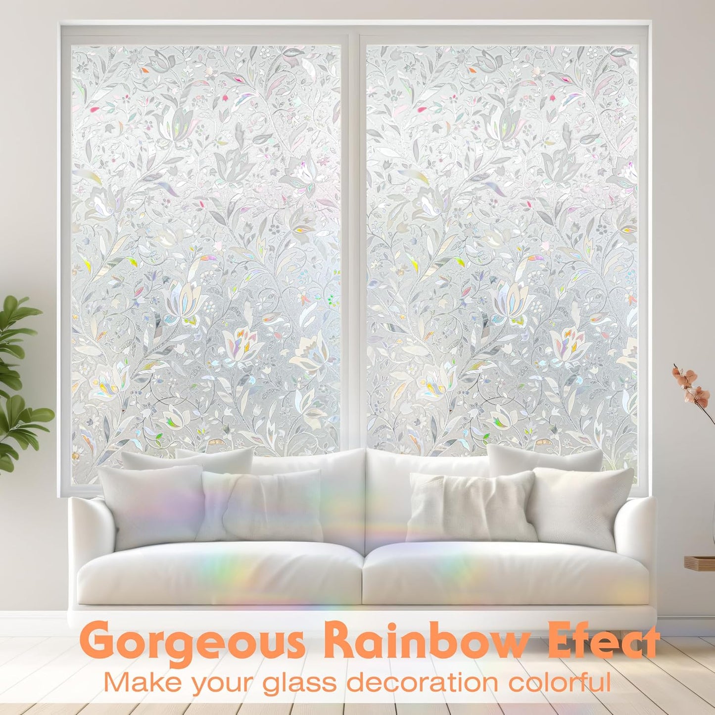 Hilarious Privacy Window Film, Tulip Window Vinyl, Stained Glass Static Stickers, 3D Decorations for Glass Windows, Removable Window Covering, Adhesive-Free Stickers (29.5'' x 118'')