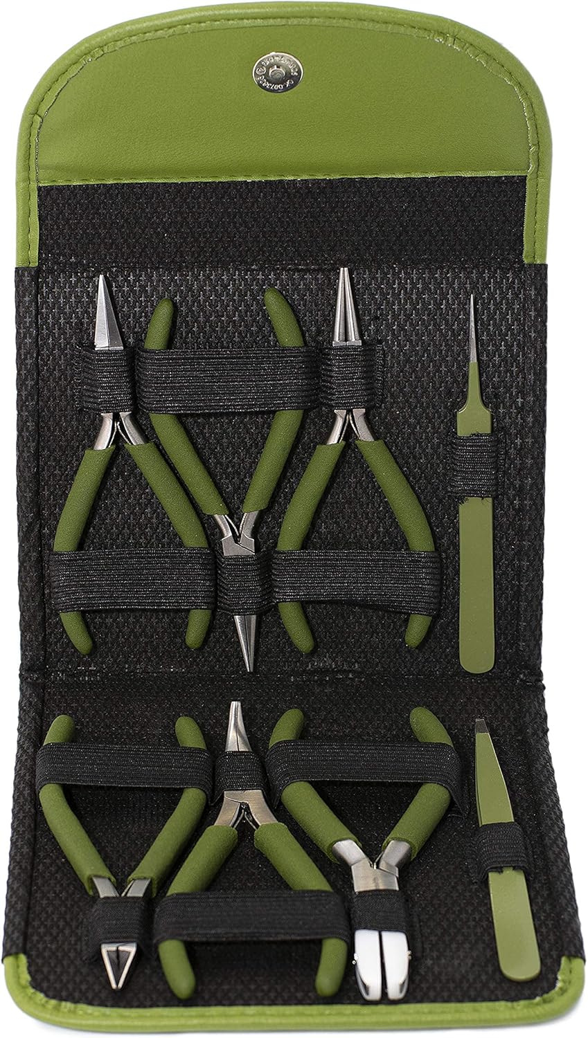 The Beadsmith Fashion Color Pliers – Set of 8 Slimline Color-Coordinated Tools – Matching Clutch in Olive – Jewelry Making Supply Kit to Create Necklaces, Bracelets, Earrings & More
