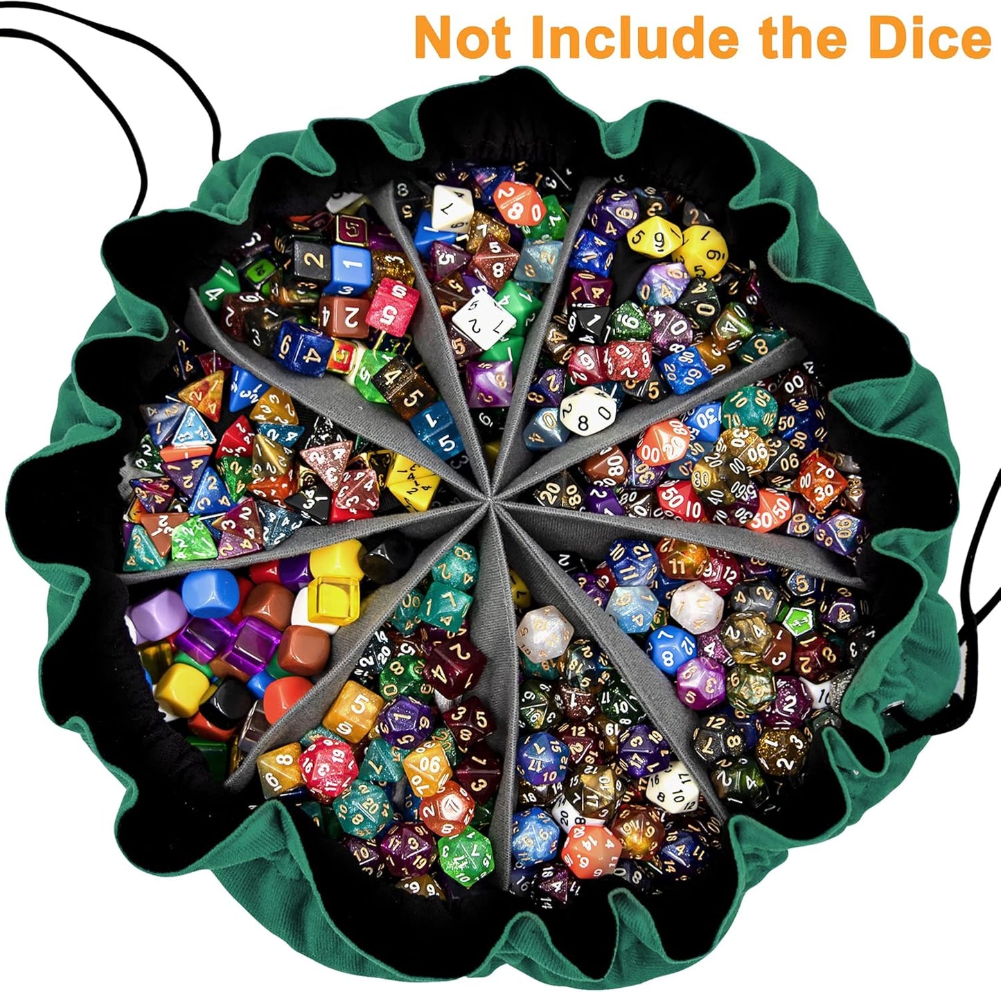 SIQUK Large Dice Bag with Pockets Big Capacity Dice Bag Drawstring Dice Pouch DND Dice Storage Bag for RPG MTG Table Games, Hold over 300 Dice, Dark Green