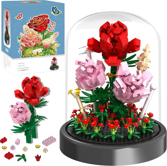 Flower Bouquet Building Kit, 524 Pcs Mini Bricks Building Blocks Sets, Forever Rose Decorated Flower with Dust Cover, Valentine's Day Gifts for Her Mom Women (Rose Flower)