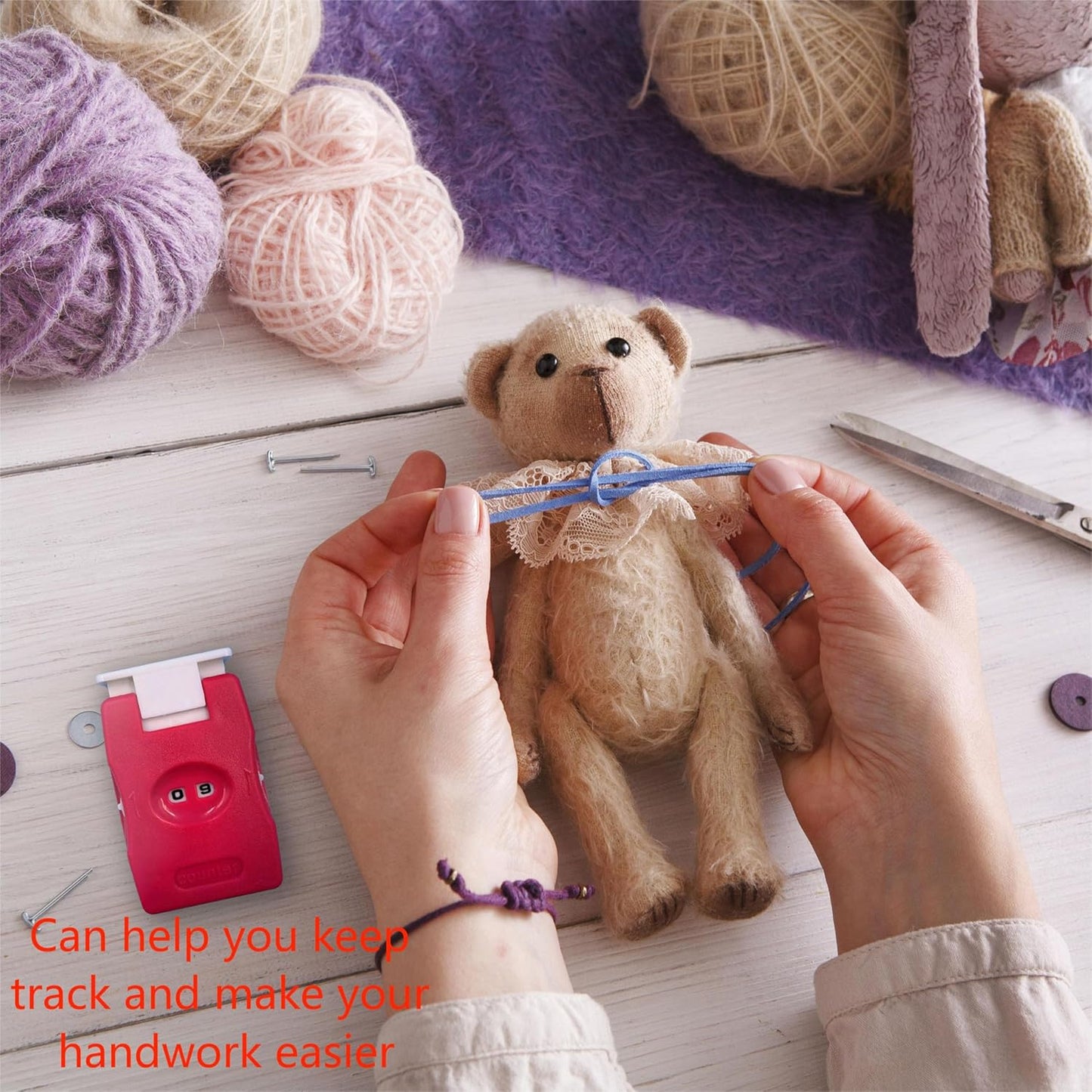 2 Pieces Knitting Counters, Knitting Needle Marking Tool, Plastic Knitting Stitch Counter, Crochet Yarn Row Counter Red