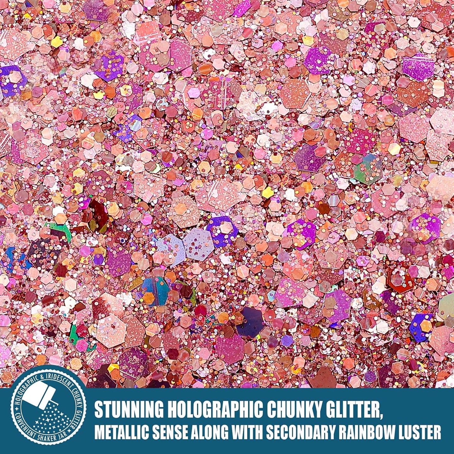 Estanoite Holographic Chunky Glitter, 160G/5.64OZ Glitter, Mixed Fine & Chunky Glitter for Epoxy Resin, Iridescent Glitter for Crafts Tumblers, Halloween Christmas Festival Painting Decor (Rose)