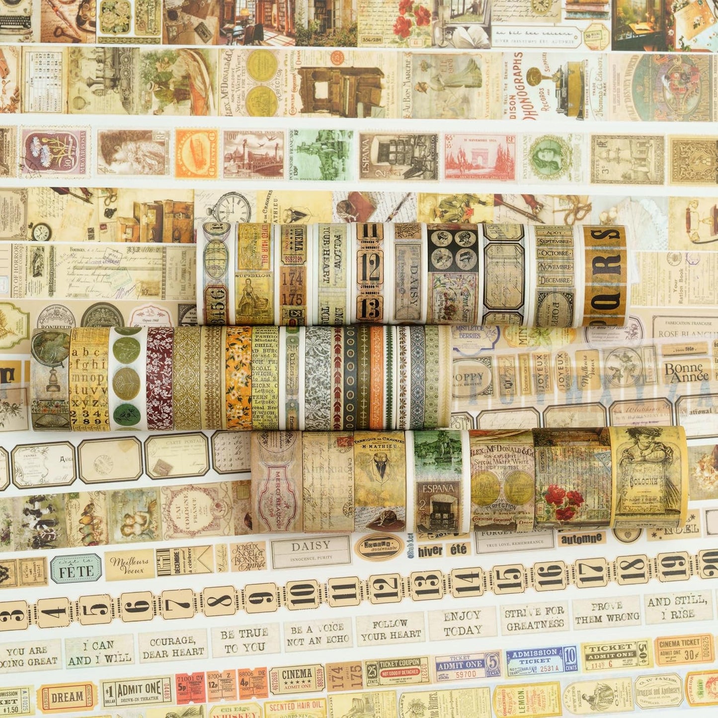 36 Rolls Vintage Washi Tape Pack Retro Arts Adhesive Tapes Wide Chronicle Decorative Masking Tape Sets for Craft, Kids, Scrapbook, DIY, Gift Wrapping (Sophia's Letters)