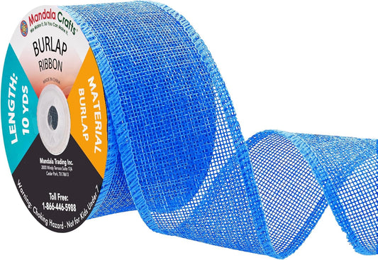 Mandala Crafts Sky Blue Burlap Ribbon 2 Inches Wide Jute Ribbons for Crafts - 20 Yds Roll Rustic Burlap Wrap Trim Ribbons for Wreaths Bows Wedding Party Decoration