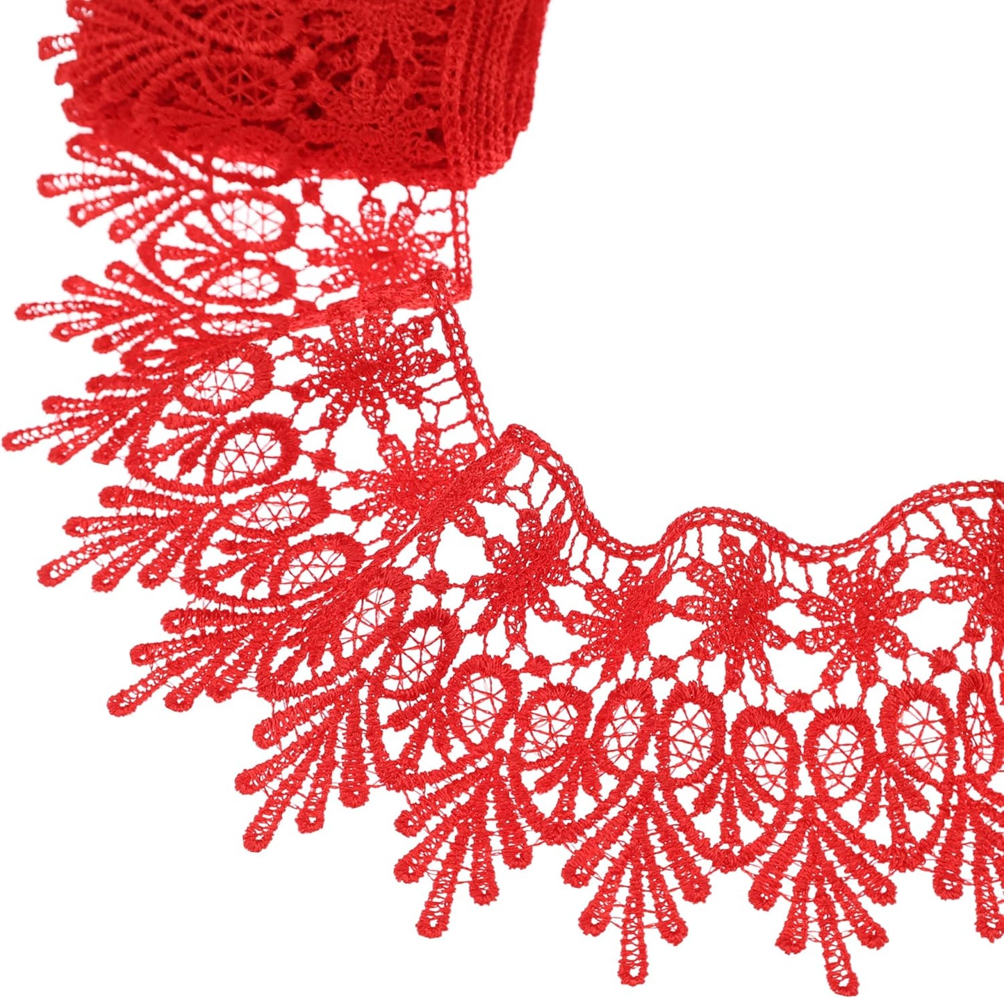 GXTIZAS Red Lace Trim 5 Yards Wide Venise Lace Ribbon Embroidered Edge Trim for Sewing Crafts Pillow Case