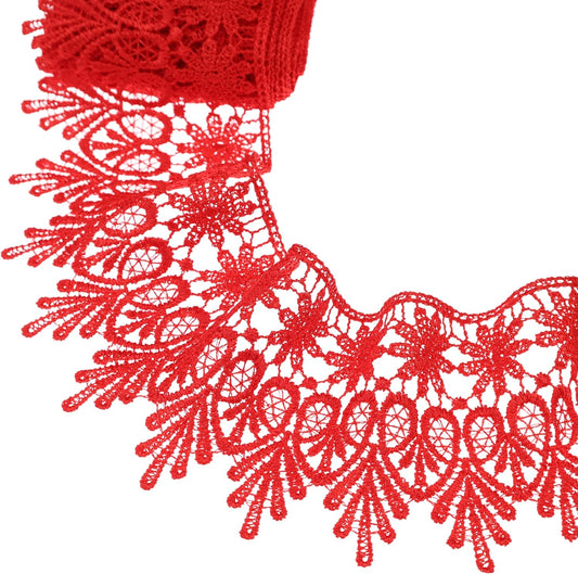 GXTIZAS Red Lace Trim 5 Yards Wide Venise Lace Ribbon Embroidered Edge Trim for Sewing Crafts Pillow Case