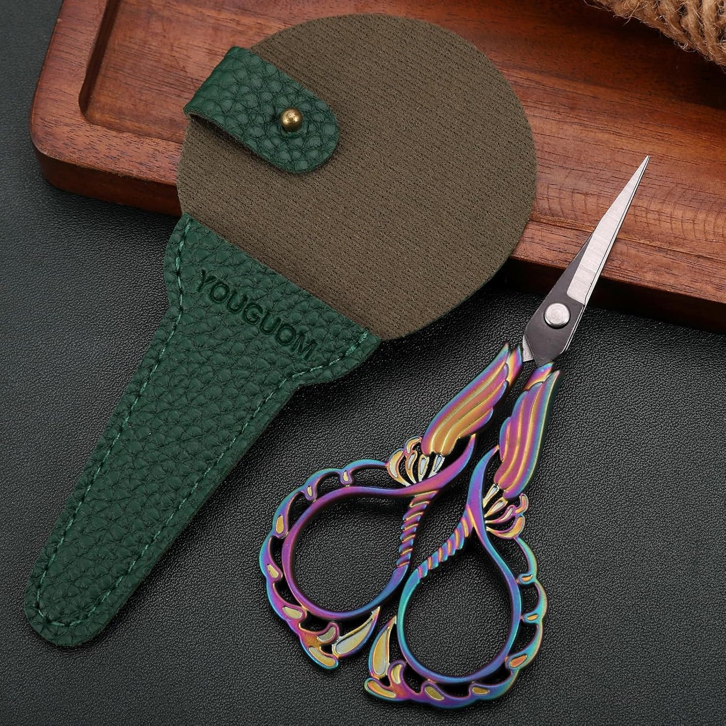 Embroidery Scissors W/Cover Sharp Tip Sewing Crafting Scissor for Needlework Threading Craft Artwork DIY Tools, Vintage Rainbow Mini Shears