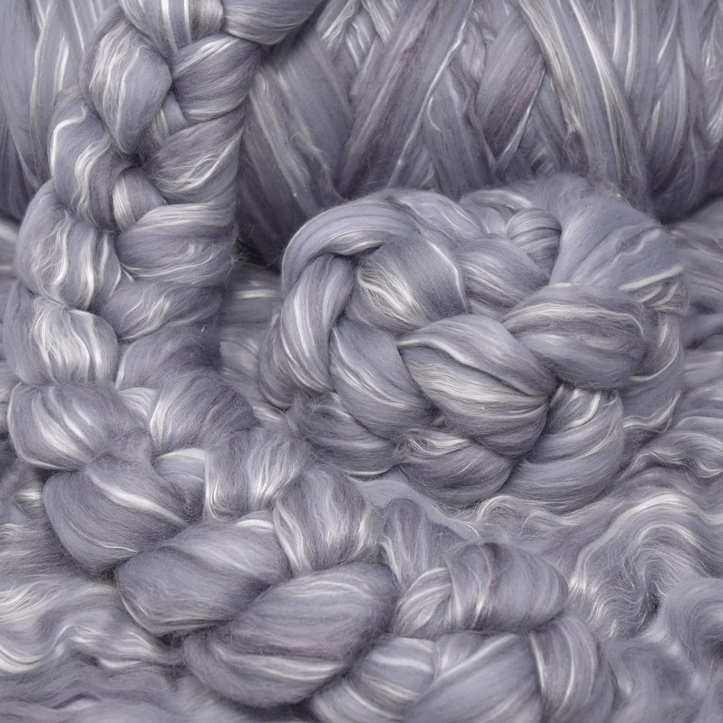 Merino Silk Luxe Tonal Designer Blend. Superfine Merino, Mulberry Silk, Tussah Silk. Top Roving for Spinning or Felting. Silver Mist 4oz