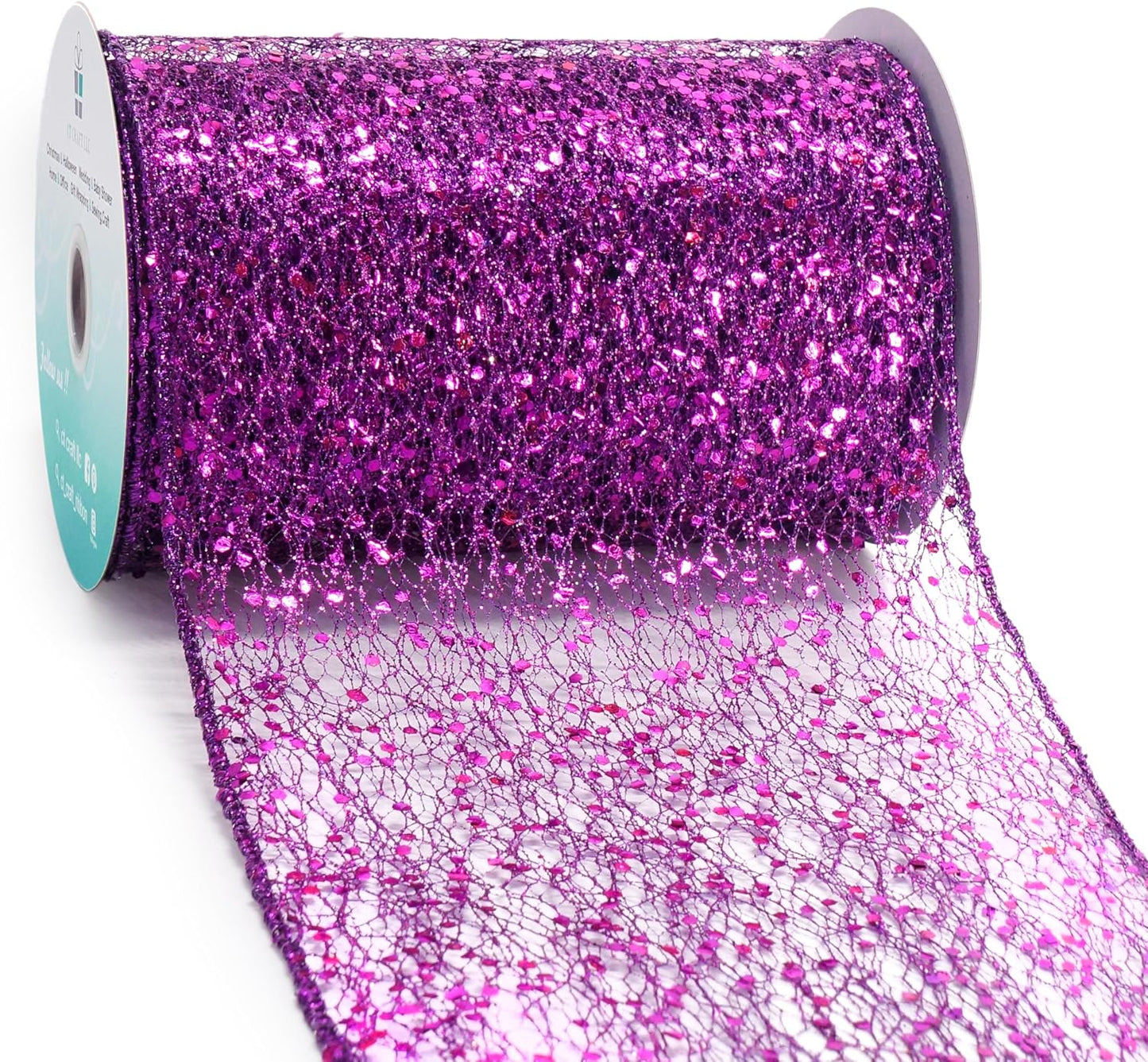 CT CRAFT LLC Sparkling Glitter Mesh Wired Ribbon 6" x 10 Yards Purple for Christmas Home Decor Bow Gift Wrapping DIY Crafts Wreath