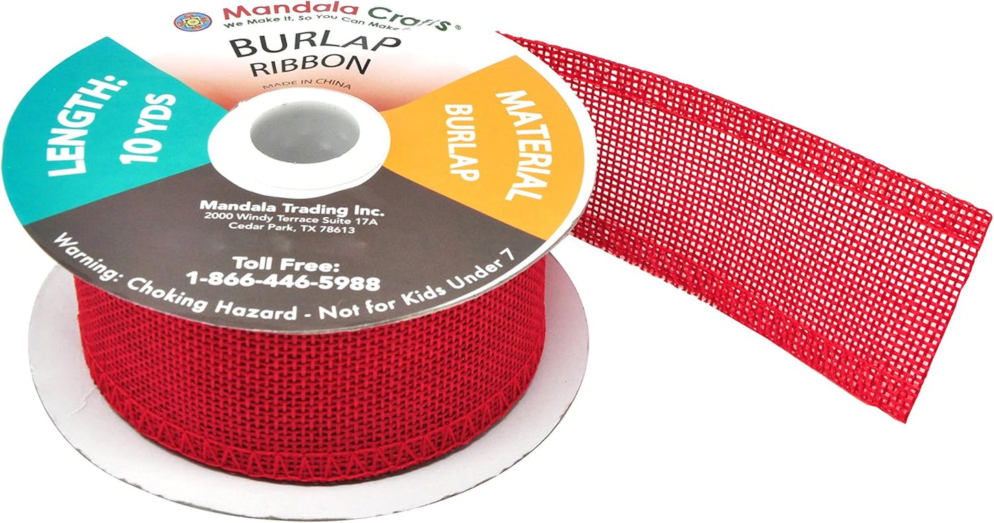 Mandala Crafts Red Burlap Ribbon 1.5 Inches Wide Jute Ribbons for Crafts - 20 Yds Roll Rustic Burlap Wrap Trim Ribbons for Wreaths Bows Wedding Party Decoration