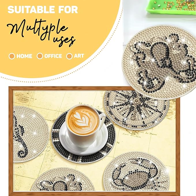 8 pcs Diamond Painting Coasters | Diamond Art Coasters | Vintage Nautical Diamond Art Painting | Perfect Art Craft Gift for Vintage Nautical Lover, Dad, Mom, Grandparents, Brother, Sister.