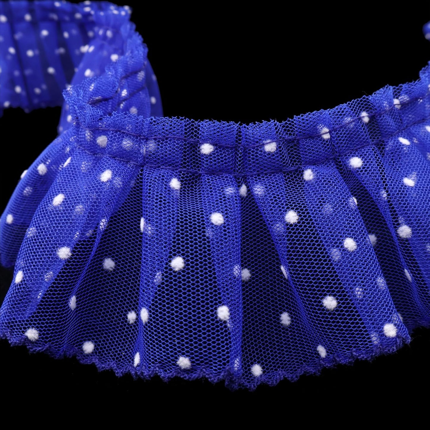 Dots Lace Ruffle Trim for Sew, Crafts 2.4" x5yd Single Layer Pleated Edge Lace Ribbon (Royal Blue)