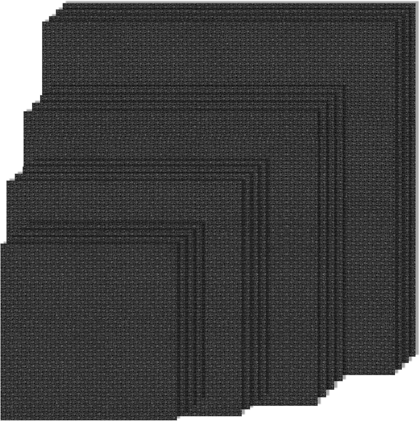 MYFAMIREA 16PCS Cross Stitch Fabric, 4 Sizes Black Aida Cloth 14 Count Craft Embroidery Cloth Classic Reserve Cross Stitch for Home DIY Handmade Needlework Embroidery Decoration, 5.9 to 11.8 inch